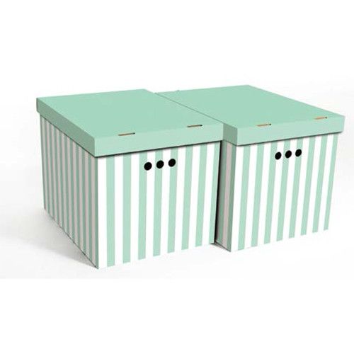 Набір картонних ящиків для зберігання XL, зелені смуги 2шт.
