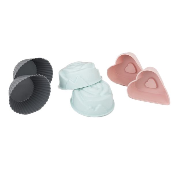 Набір форм силіконових для випікання кексів (мафін, серце, троянда по 2шт)