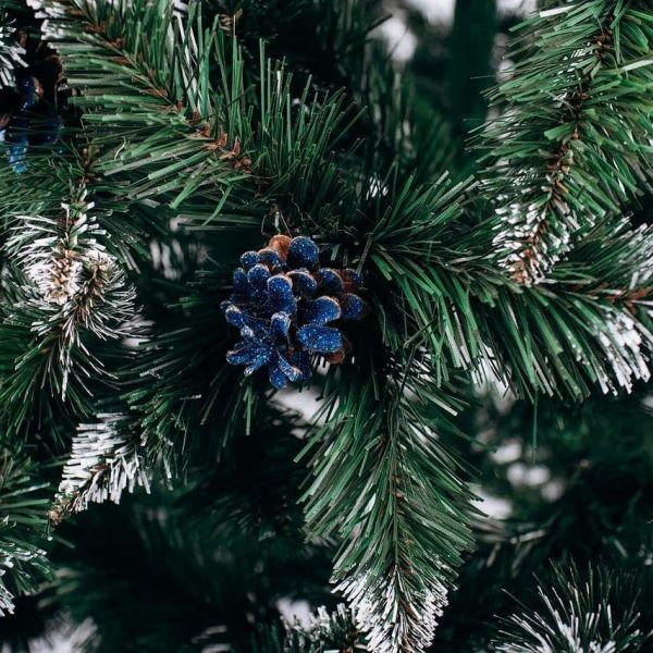 Штучна ялина РІЗДВЯНА з білими кінчиками, шишками та калиною синій 150 см