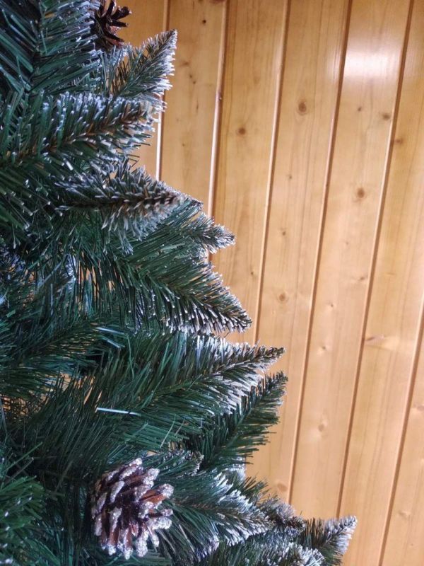 Штучна ялина РІЗДВЯНА з білими кінчиками, шишками та калиною синій 150 см