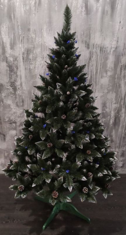Ялинка штучна РІЗДВЯНА з білими кінчиками, шишками та калиною синій 250 см