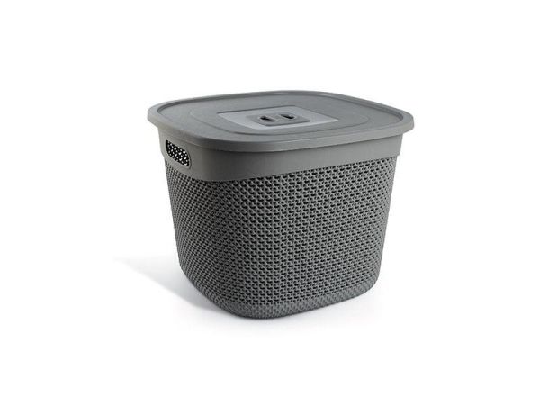 Кошик DROP квадратний з кришкою, 36л Сірий металік