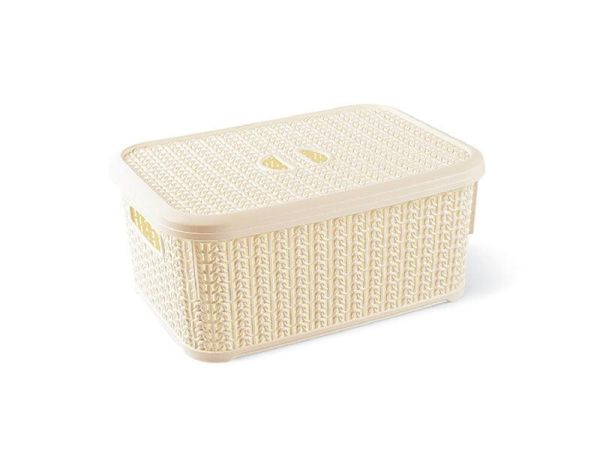 Кошик KNIT прямокутний з кришкою, 6л Крем