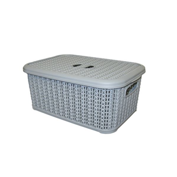 Кошик KNIT прямокутний з кришкою, 6л Сірий металік