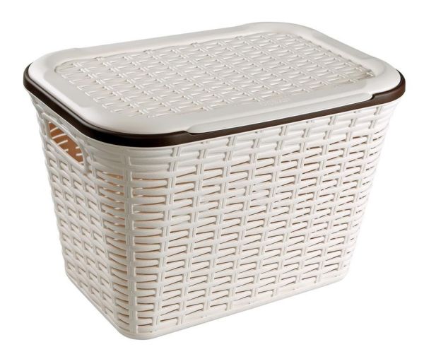 Кошик RATTAN прямокутний з кришкою, 20л Крем