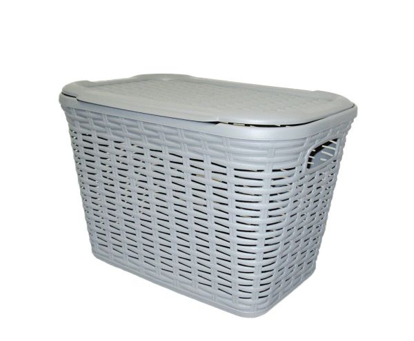 Кошик RATTAN прямокутний з кришкою, 20л Сірий металік