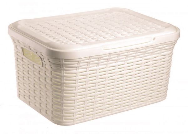 Ящик для зберігання RATTAN з кришкою, 27л Крем