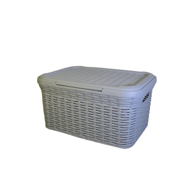 Ящик для зберігання RATTAN з кришкою, 27л Сірий металік