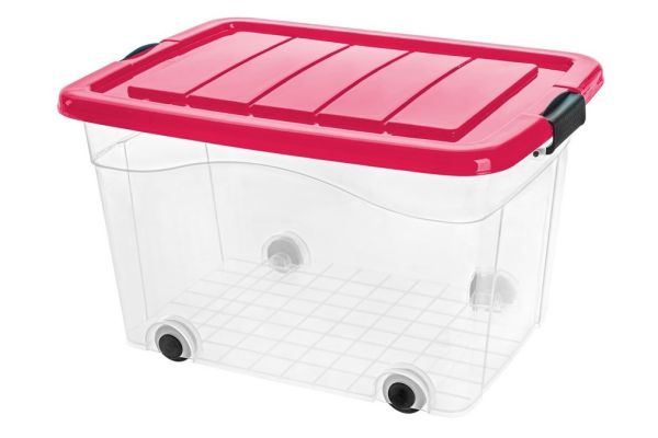 Ящик для зберігання з кришкою на колесах ROLLER BOX 60л Малиновий