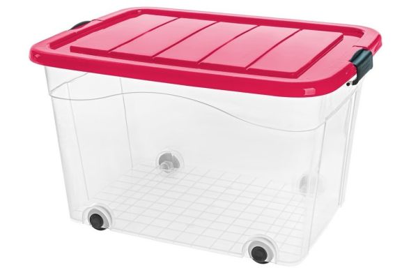 Ящик для зберігання з кришкою на колесах ROLLER BOX 100л Малиновий