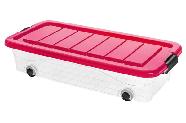 Ящик для зберігання з кришкою на колесах BED ROLLER 30л Малиновий