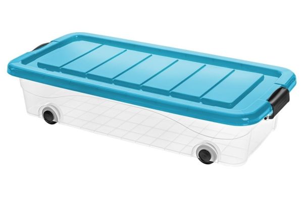 Скринька для зберігання з кришкою на колесах BED ROLLER 30л Блакитний