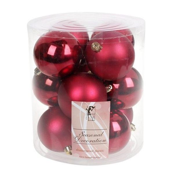 Набір пластикових новорічних кульок 12 шт. D-8 см Бордові 12464