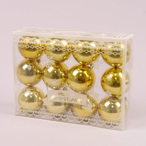Набір пластикових золотих новорічних кульок 12 шт. D-8 см. 44444