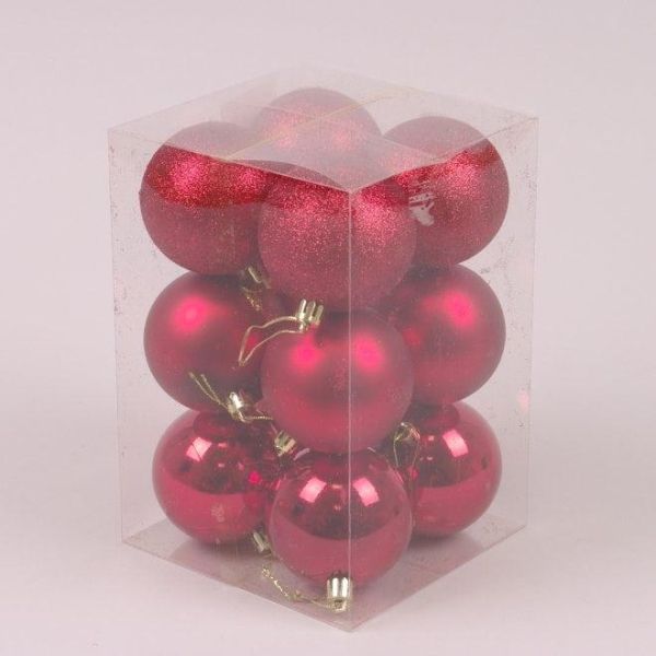 Набір пластикових червоних новорічних кульок 12 шт. D-7 см. 44419