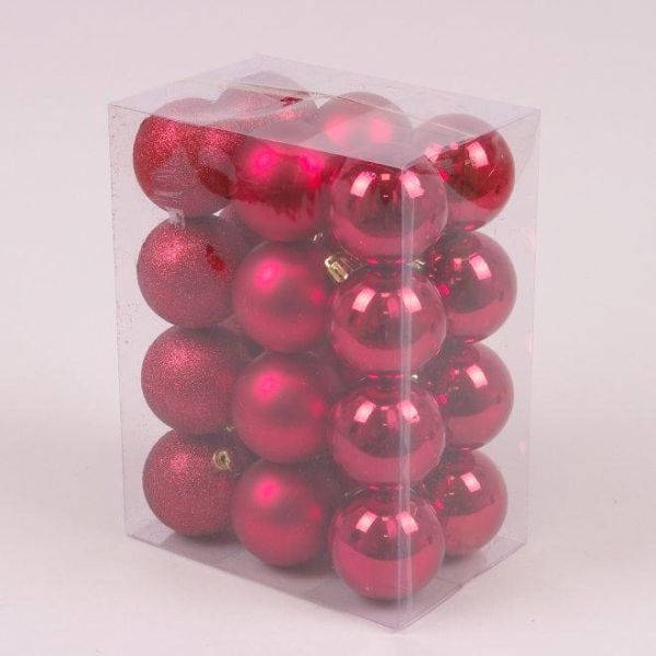 Набір пластикових червоних новорічних кульок 24 шт. D-5 см. 44411