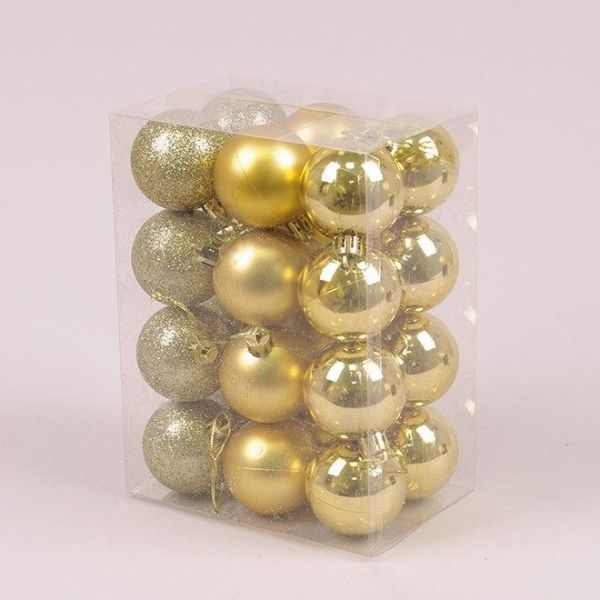 Набір пластикових золотих новорічних кульок 24 шт. D-5 см. 44410