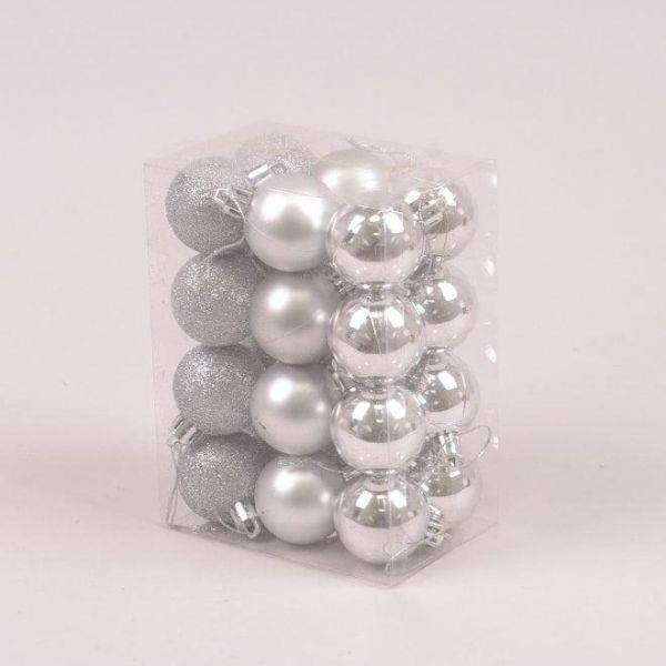 Набір пластикових срібних новорічних кульок 24 шт. D-4 см. 44408