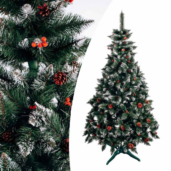 Штучна ялина РІЗДВЯНА з білими кінчиками, шишками та каліною червоною 300 см