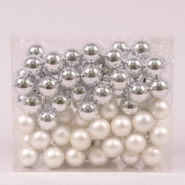 Кульки скляні 3 см. срібні (6 пучків-72 кульки) 44648