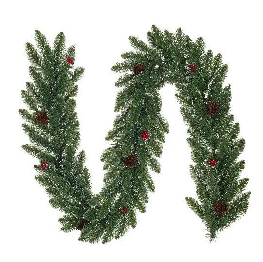 Гірлянда 180 см. декоративна Creston Frosted зелена із шишками та ягодами.