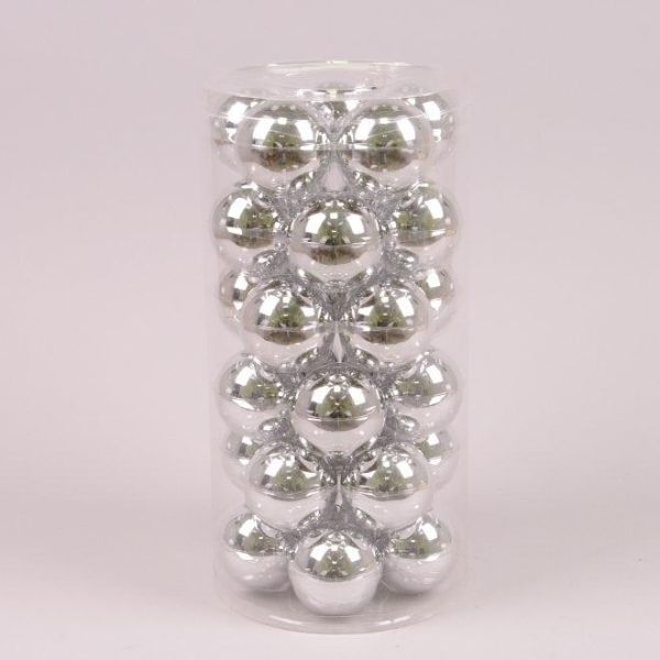 Кульки скляні 5,7 см. срібні глянсові (30 шт.) 44578