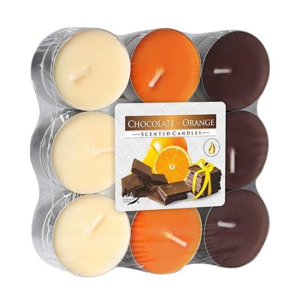 Свічка чайна пігулка ароматична Bispol мікс Шоколад-Апельсин D-3,9 см. 18 шт.