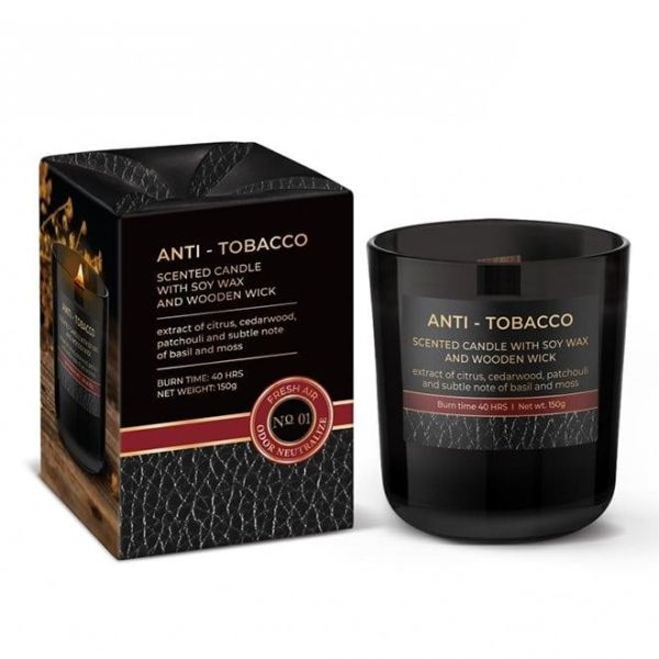 Свічка ароматична з дерев'яним ґнотом "Anti-Tobacco"