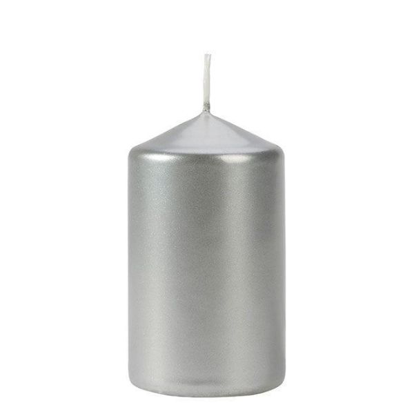 Свічка циліндр Bispol 6х10 см. срібна