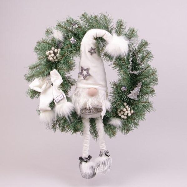 Вінок новорічний з гномом у білій шапці 50 см. 16483
