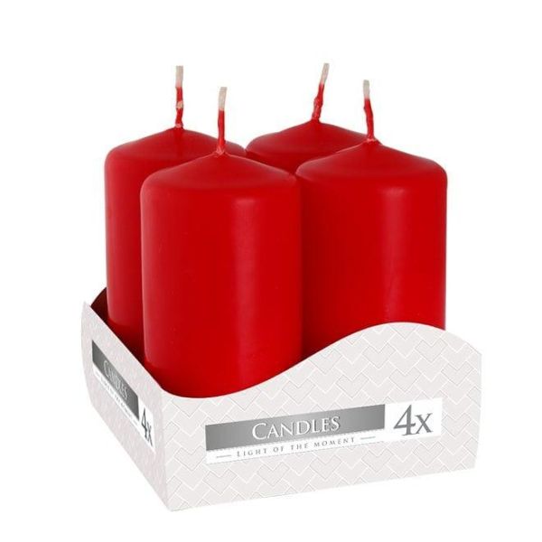 Комплект червоних свічок Bispol Циліндр 4х8 см. (4 шт.)