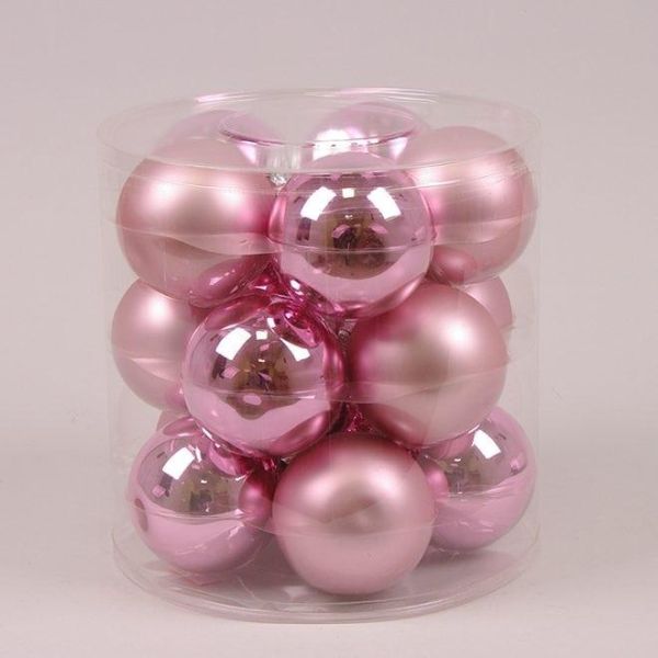 Кульки скляні 8 см. рожеві (15 шт.)