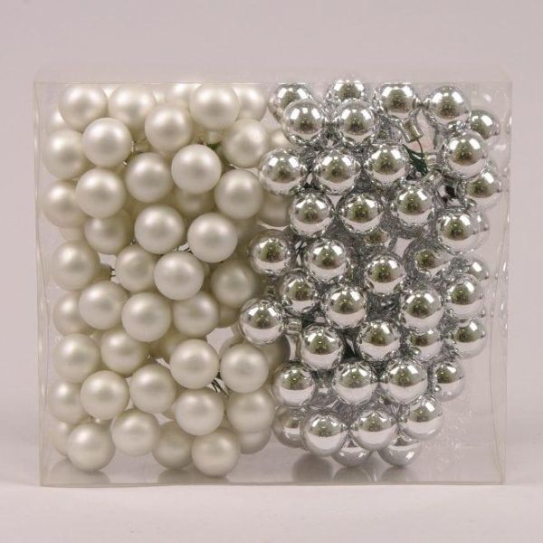 Кульки скляні 2,5 см. срібні (12 пучків-144 кульки)