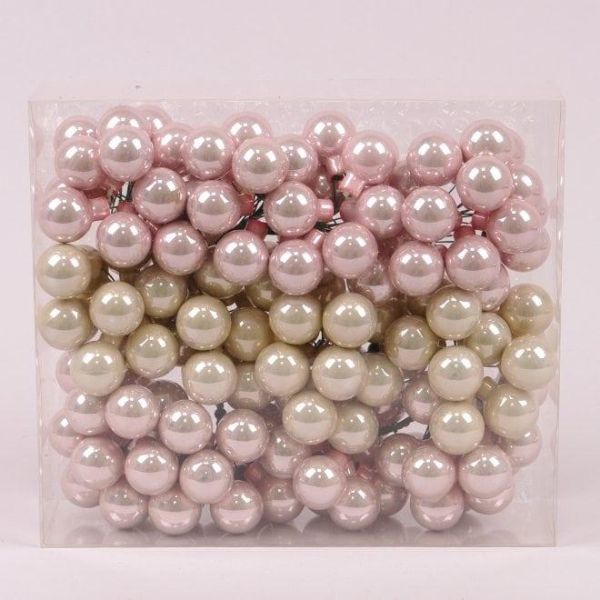 Кульки скляні 2,5 см. рожево-кремові (12 пучків-144 кульки)