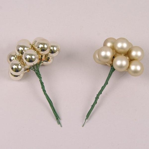 Шарики стеклянные 2 см. шампань (12 пучков-144 шарика)