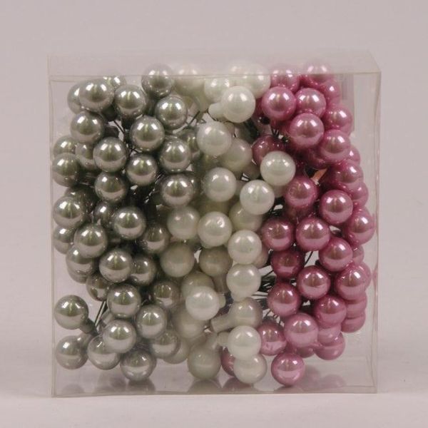 Кульки скляні 1,5 см. рожево-сірі-білі (12 пучків-144 кульки)