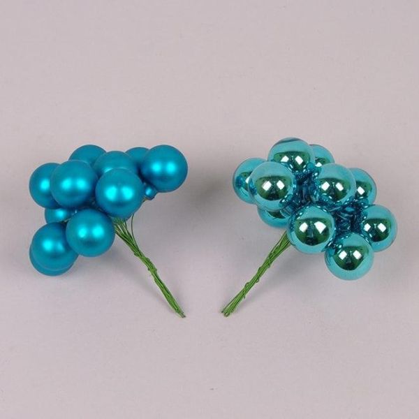 Кульки скляні 2,5 см. бірюзові (12 пучків-144 кульки)