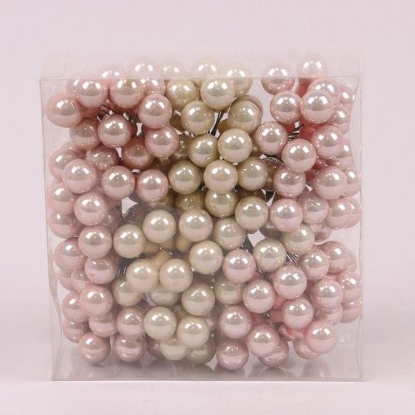 Кульки скляні 1,5 см. рожево-кремові (12 пучків-144 кульки)