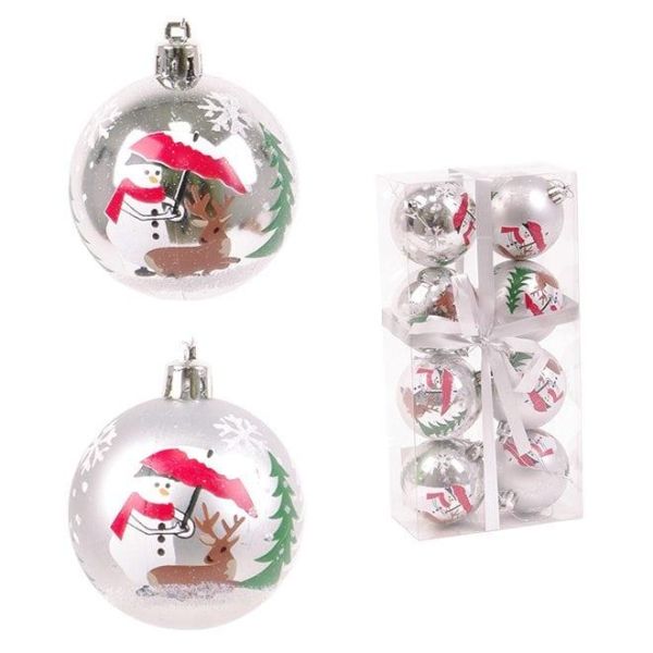 Набір пластикових срібних новорічних кульок 8 шт. D-6 см