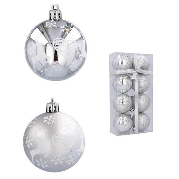 Набір пластикових срібних новорічних кульок 8 шт. D-6 см. 43198