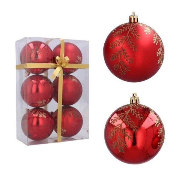Набір пластикових червоних новорічних кульок 6 шт. D-8 см. 43195