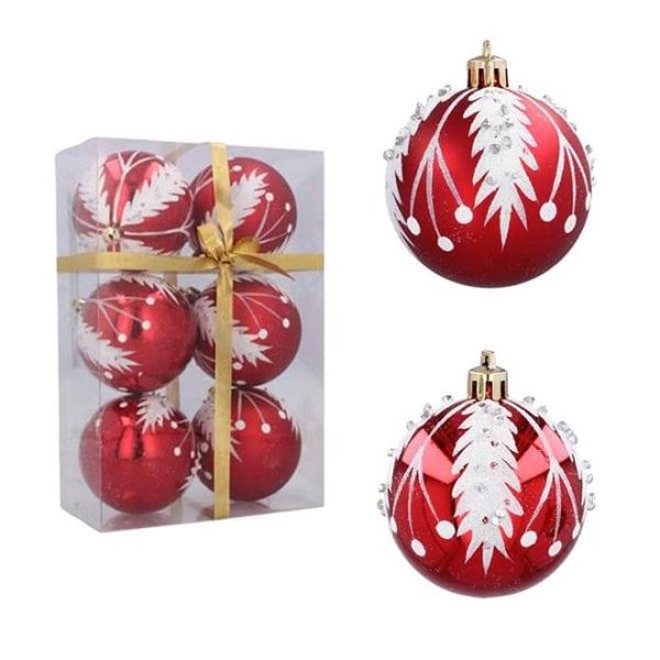 Набір пластикових червоних новорічних кульок 6 шт. D-8 см. 43194