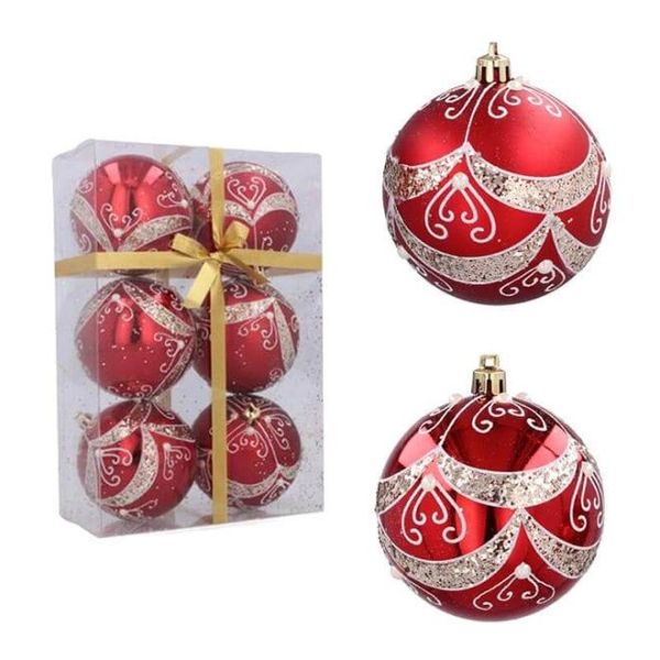 Набір пластикових червоних новорічних кульок 6 шт. D-8 см. 43193