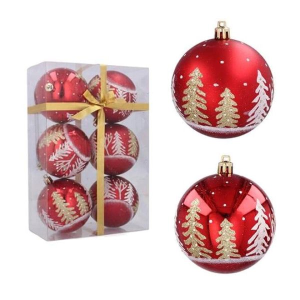 Набір пластикових червоних новорічних кульок 6 шт. D-8 см. 43192