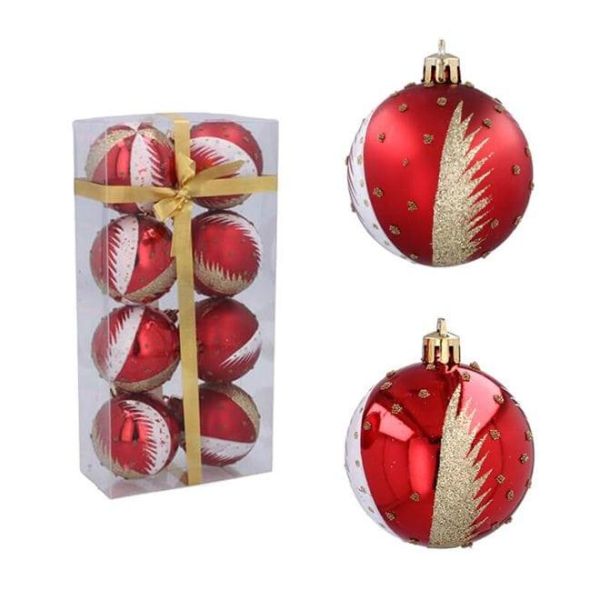 Набір пластикових червоних новорічних кульок 8 шт. D-6 см. 43189