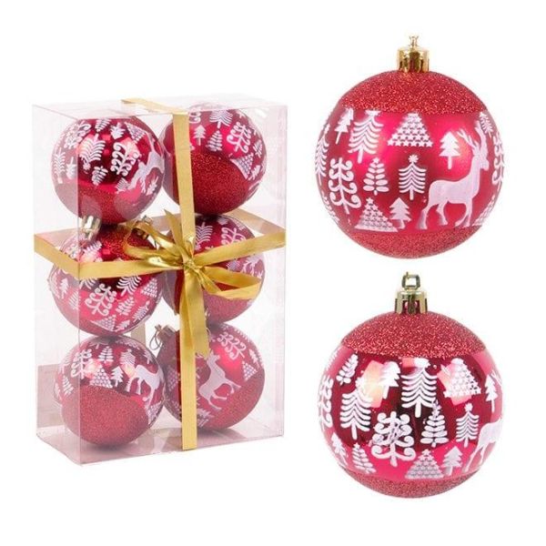Набір пластикових червоних новорічних кульок 6 шт. D-7 см. 43187