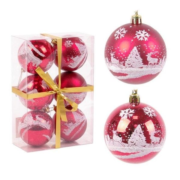 Набір пластикових червоних новорічних кульок 6 шт. D-7 см. 43186