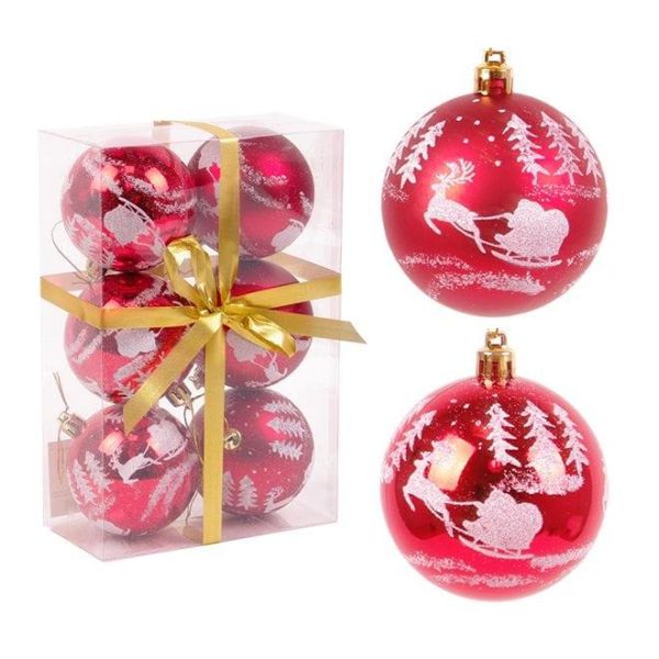 Набір пластикових червоних новорічних кульок 6 шт. D-7 см. 43185