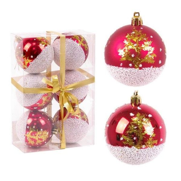 Набір пластикових червоних новорічних кульок 6 шт. D-7 см. 43184