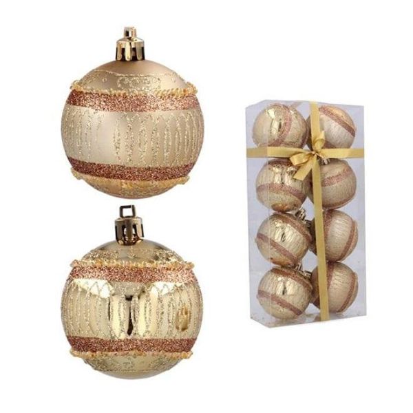 Набір пластикових золотих новорічних кульок 8 шт. D-6 см. 43182